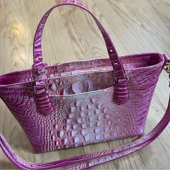 New Brahmin Pink Mini Asher Satchel Julep Ombre Leather Crossbody Bag - Picture 8 of 13